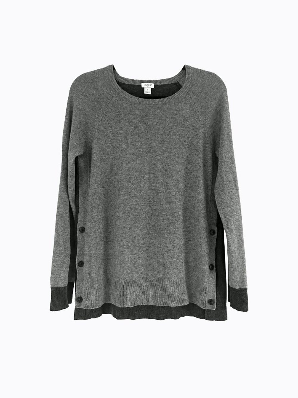 J.Crew Wool Blend Sweater S Layered Gray Contrast Trim Elbow Patch Dark Academia
